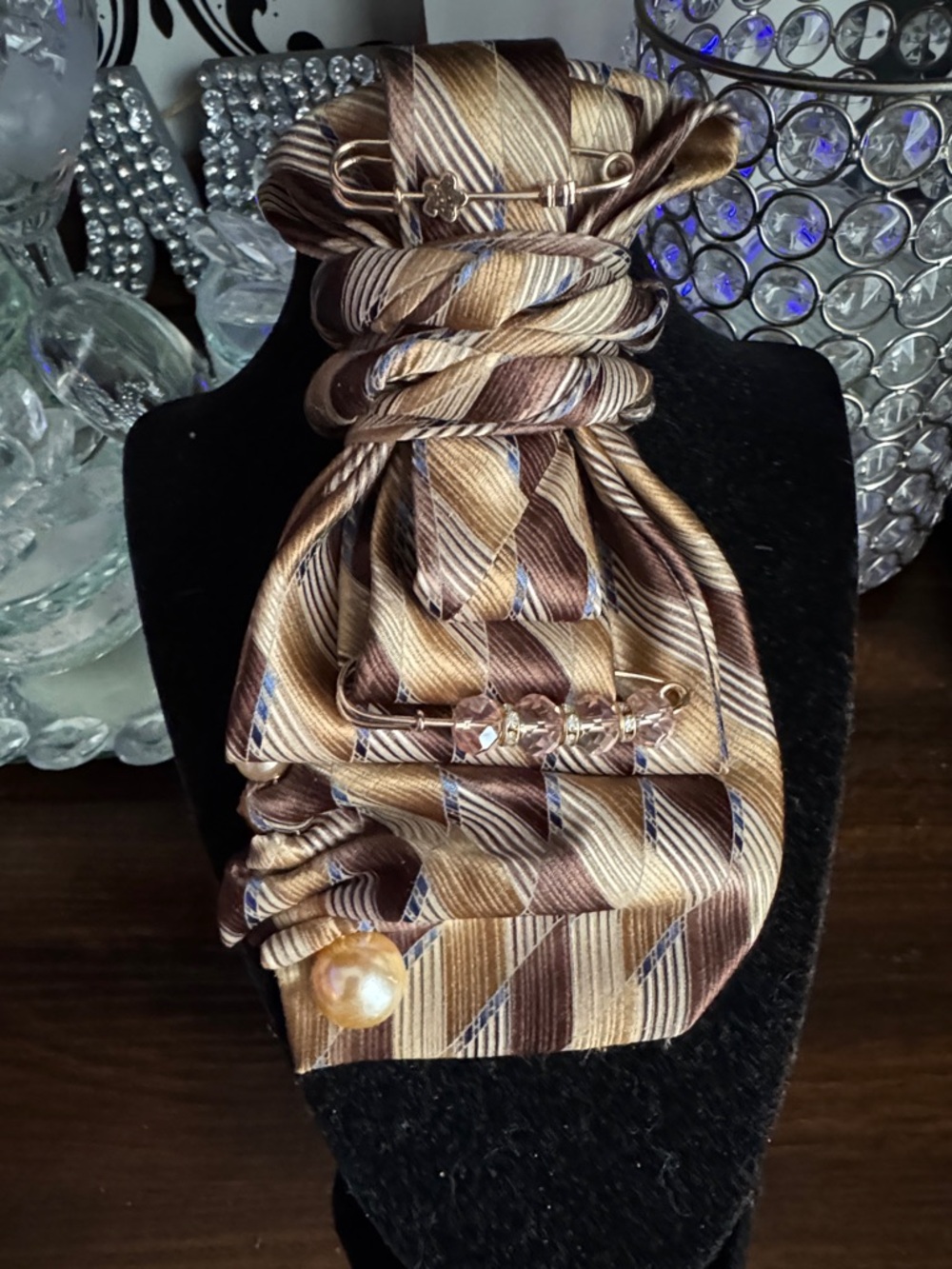Striped Brown & Gold Necktie Scarf Accessory